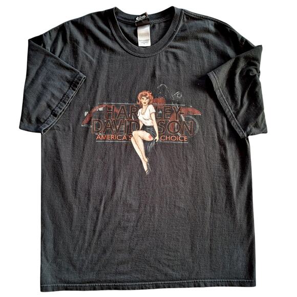 Harley Davidson y2k 2000s vintage double sided graphic print tee pin-up XL PA - Picture 1 of 5